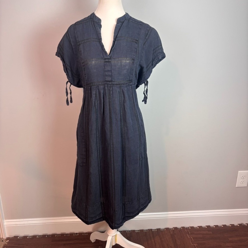 steven alan Womens Linen Cotton Blend Navy Black Shadow Stripe Dress Small *Flaw